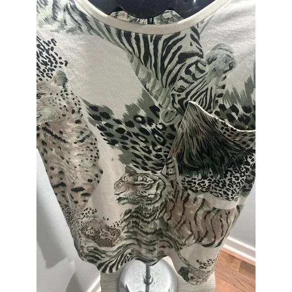 Vintage Judy Knapp Tiger Leopard T-Shirt Pocket wiith Shoulder Pads - Picture 2 of 5